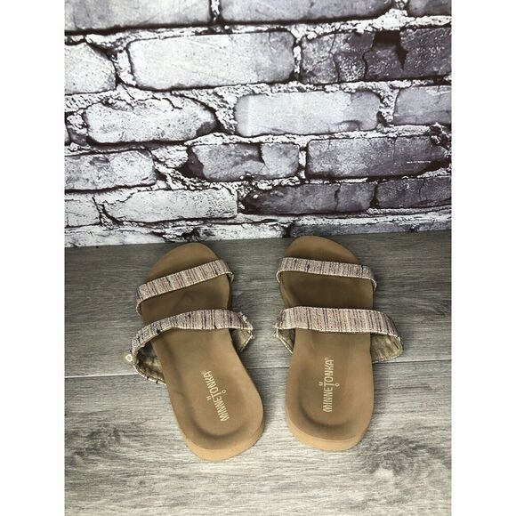 Minnetonka 532288 Pink Fabric Striped Casual Slides Sandals Women Sz 7M US/38EU - Picture 5 of 16